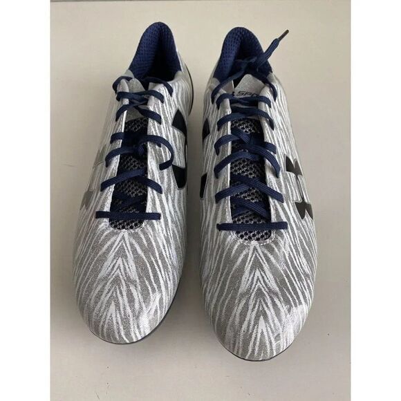 UNDER ARMOUR UA SPOTLIGHT Low Football Cleats Blue Sliver Tiger Stripes Sz 13.5 - Picture 2 of 8